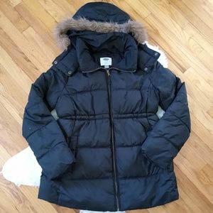 Black Faux Fur Hood Old Navy Maternity Coat Size M